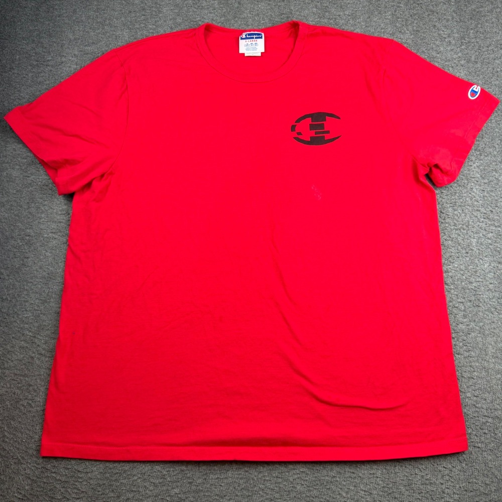 Champion T-Shirt Men's XL Red Glitch Logo Graphic Short Sleeve Cotton Tee